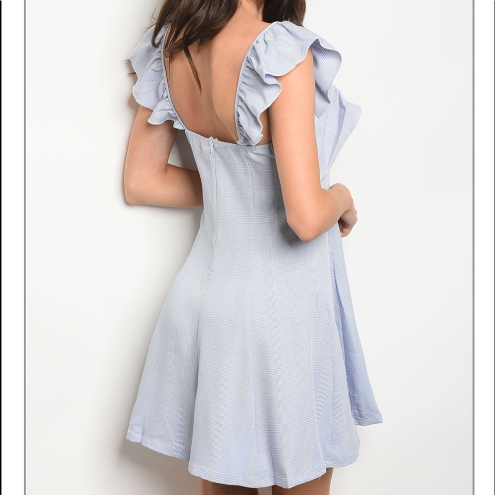 Blue & Ivory Checkered Mini Dress Sizes S M L - Picture 2 of 6